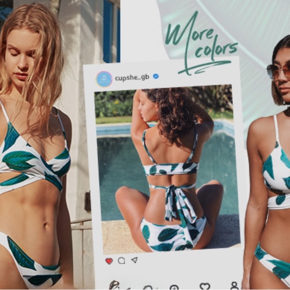 Cupshe Leaves Wrap Two Piece Swimsuit Green Size S - Picture 2 of 14